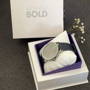 Movado Bold Light Grey Sunray Dial Navy Watch